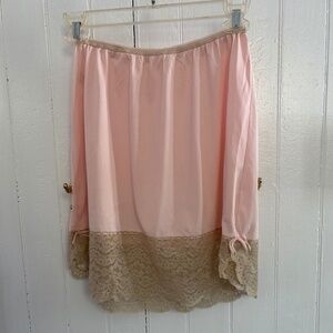 Vintage Retro Vassarette Half Slip Pink with Taupe Lace, Small